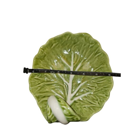 Cabbage Ware Green Leaf Shaped Ceramic Dish B. Altman & Co. 7" Width 8" Length - Picture 3 of 10